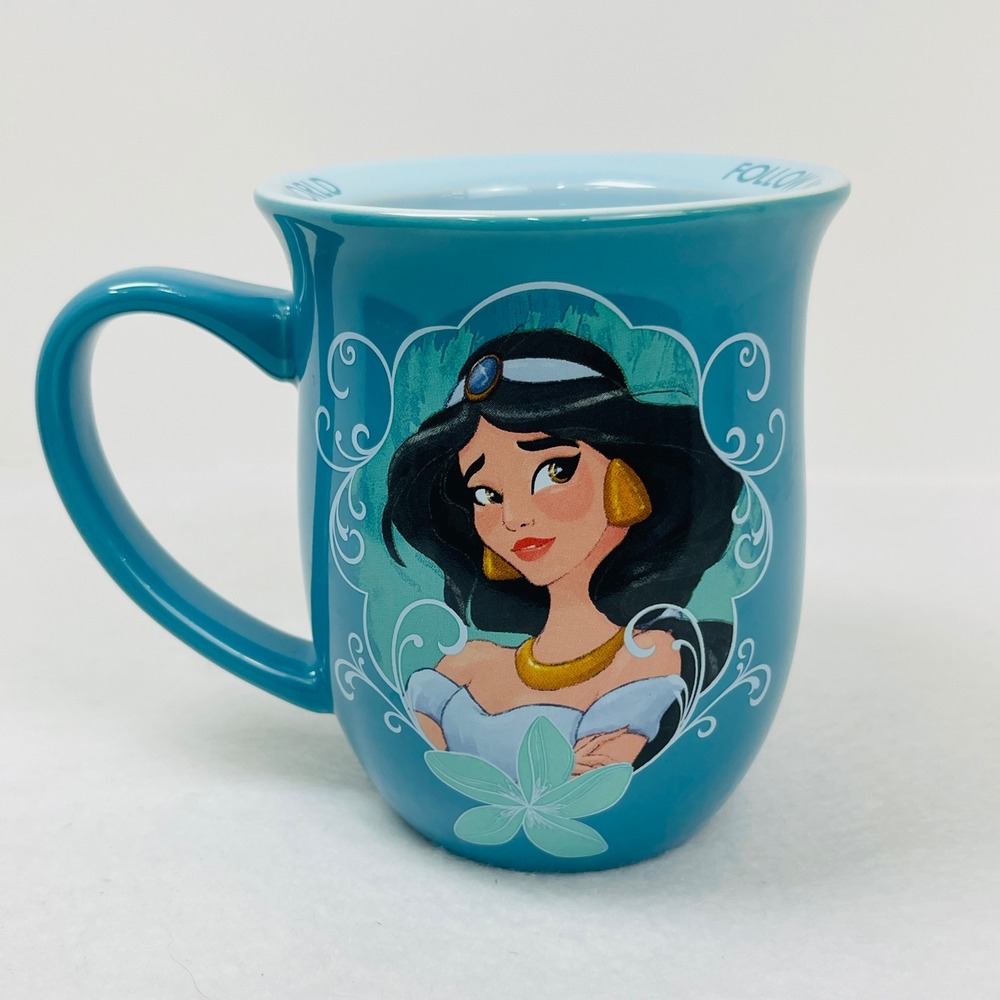 Disney Store Princess Jasmine Teal Ceramic Coffee Mug Aladdin Follow Your Heart